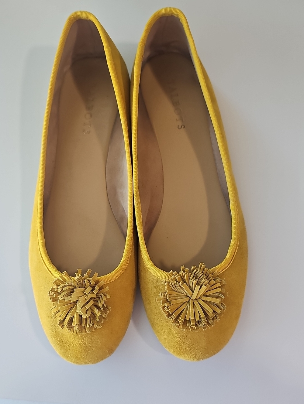 Talbots Penelope Yellow Suede Pom Pom Ballet Flats Size 9M